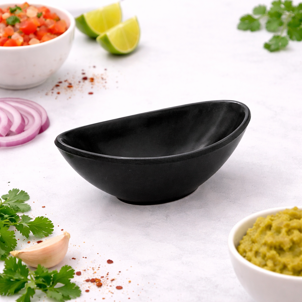 CAJA DE 72 MINIS PLATOS OVALADOS HONDOS DE MELAMINA NEGRO