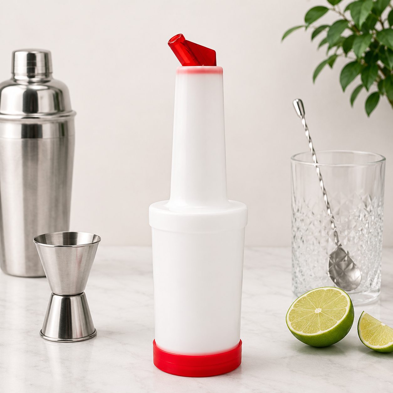 CAJA DE 24 CONTENEDORES/VERTEDORES DE JUGOS PARA BAR 1 L, PLÁSTICO, COLOR ROJO, ENVIO GRATIS