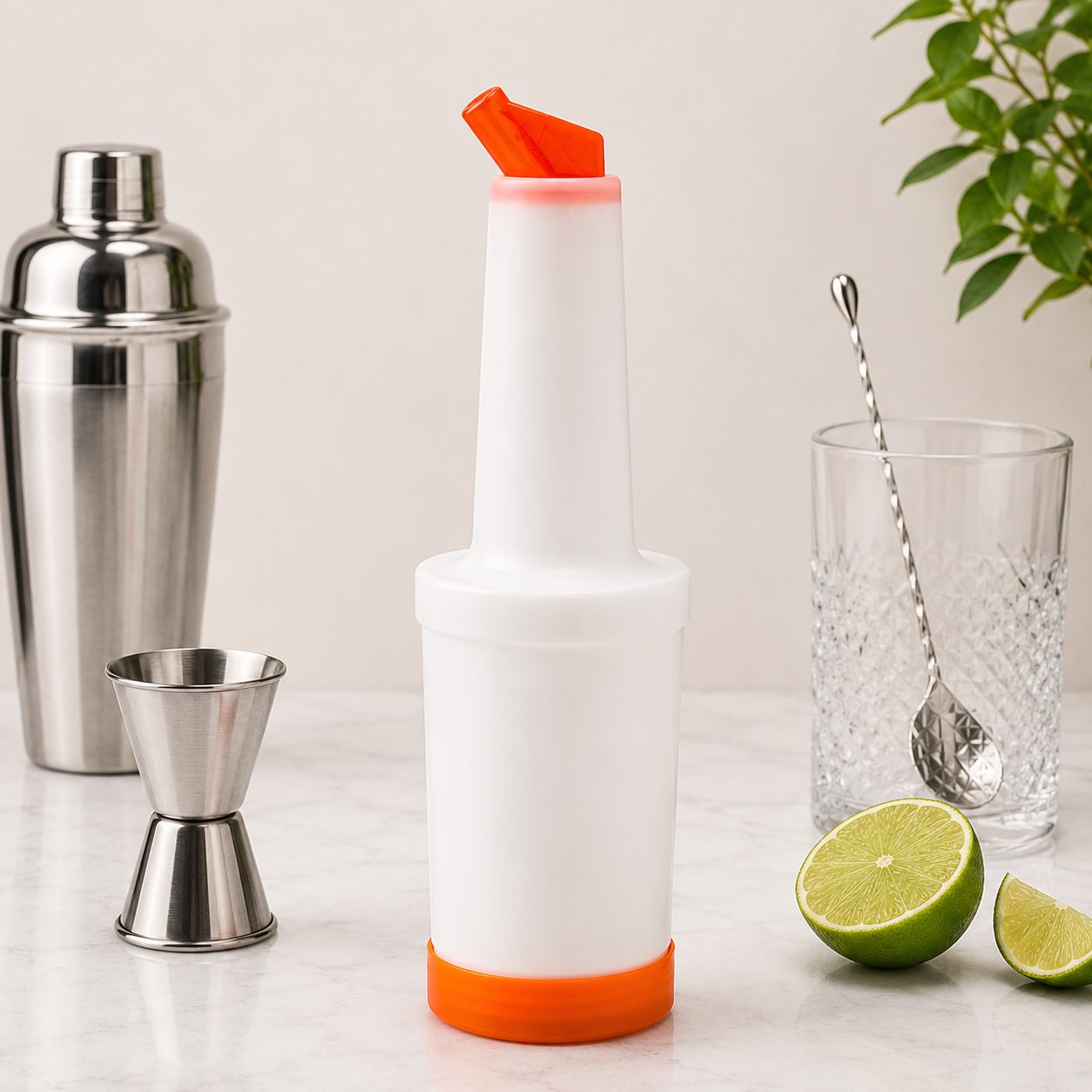 CAJA DE 24 CONTENEDORES/VERTEDORES DE JUGOS PARA BAR 1 L, PLÁSTICO, COLOR NARANJA, ENVIO GRATIS