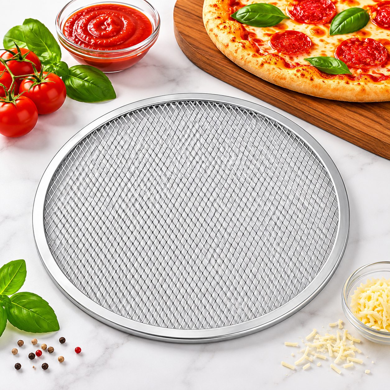 CAJA DE 48 MALLAS PARA PIZZA 12 30CM ALUMINIO, ENVIO GRATIS